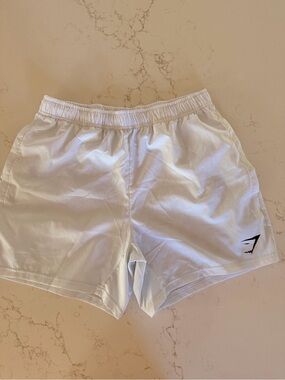 Gymshark Women’s White Athletic Shorts with Logo. Small